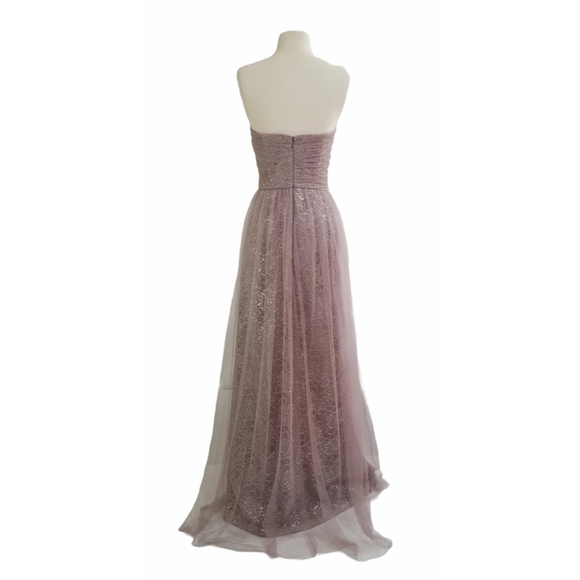 BELSOIE Mauve Strapless Metallic Lace Dress 14 - Picture 2 of 14